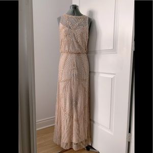 NWOT Blush Aidan Maddox Sequin Beaded Blouson Gown
